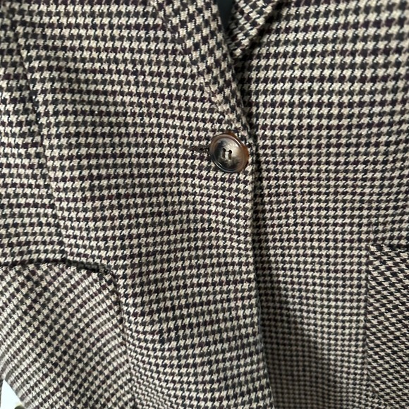 Womens Classic Houndstooth Blazer Jacket Brown Tan Single Button Pockets - Picture 5 of 8